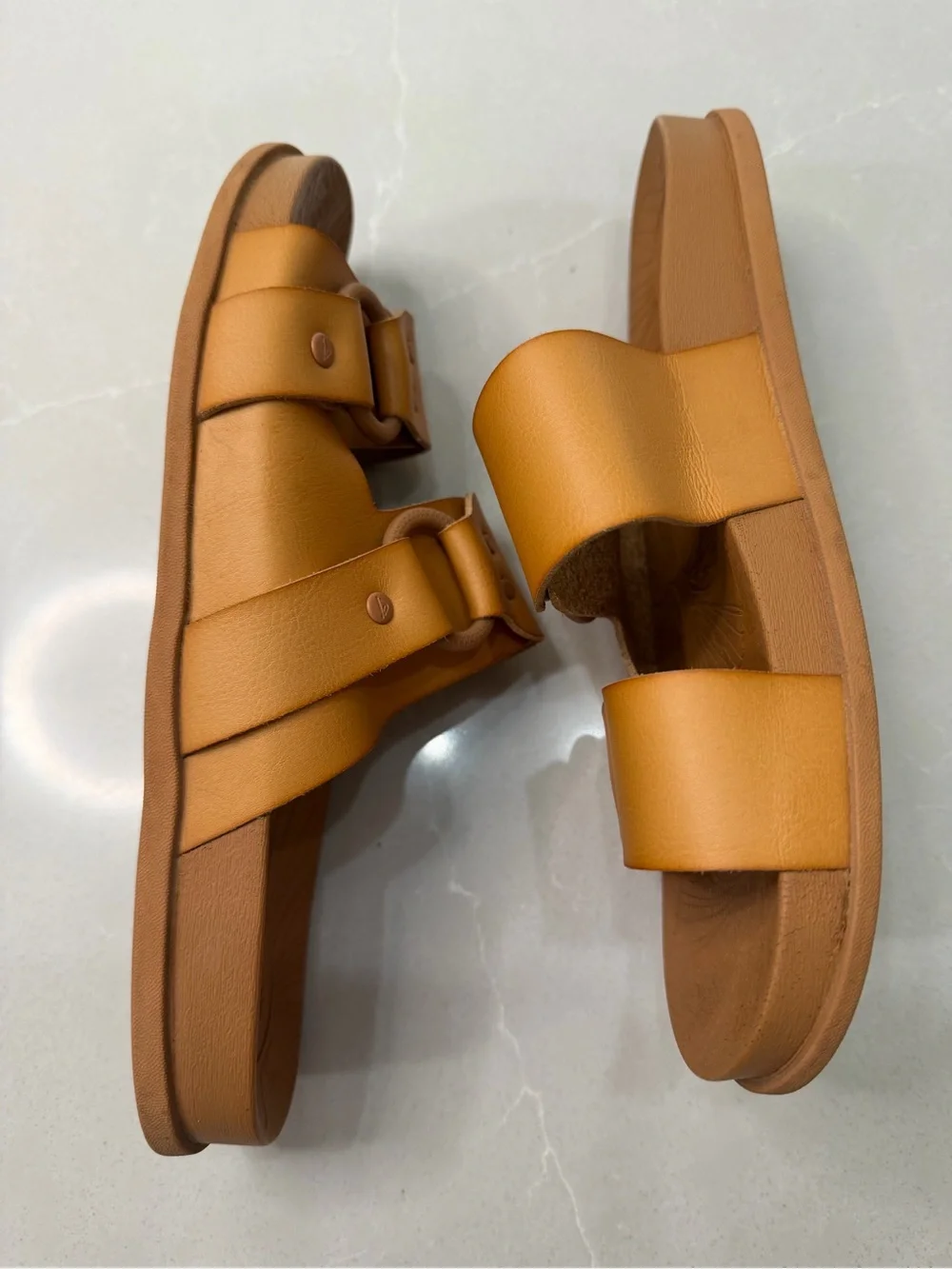 REEF Cushion Vera Cruz Tan Slide Sandals Size 9 Bohemian Chunky Buckle Vegan